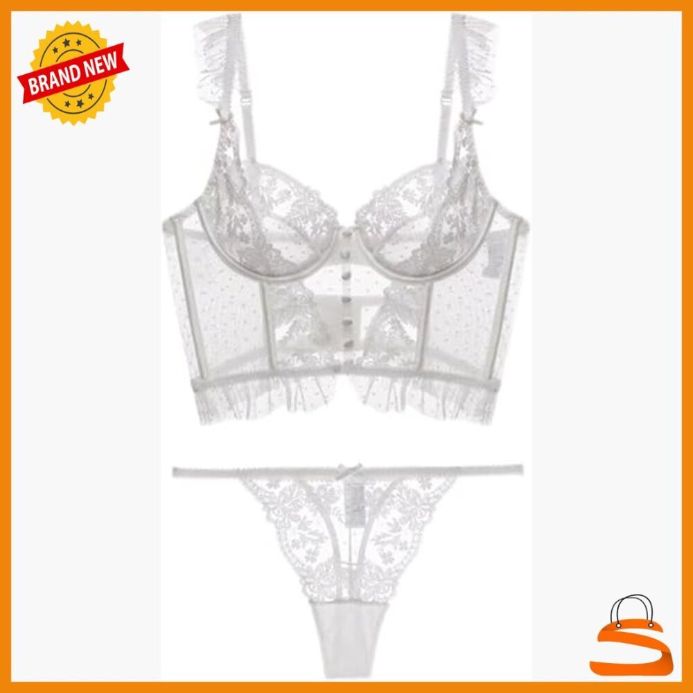 Large Sheer Mesh Lace Longline Bra and Panty Set with Underwire